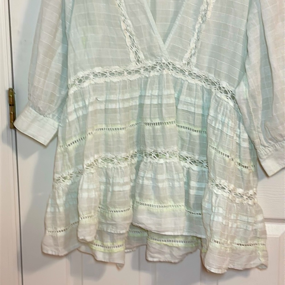 Free People Time Out Plaid Lace Trim Tunic, 
super subtle green hue, Medium - Picture 3 of 8